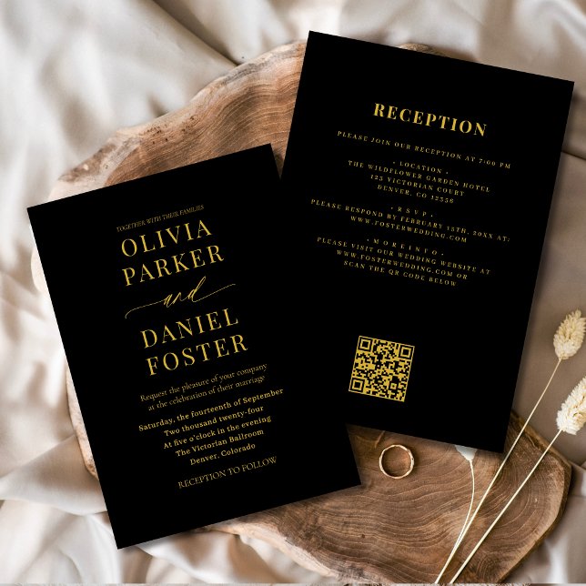 Convites Todos em Um Casamento Dourado de Código QR Preto E (Criador carregado)