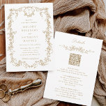 Convites Todos em Um Casamento Dourado Floral vitoriano fra<br><div class="desc">O clássico convite de casamento vitoriano francês com detalhes no verso. Para uma personalização mais avançada deste design,  clique no BOTÃO DE FERRAMENTAS DESIGN acima!</div>