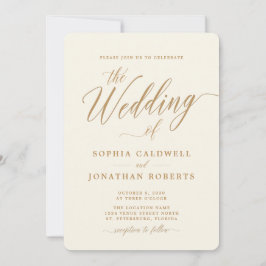 Convites Todos em Um Casamento Elegante Dourado de Caligraf