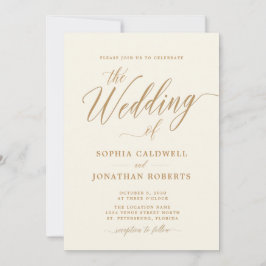 Convites Todos em Um Casamento Elegante Dourado de Caligraf