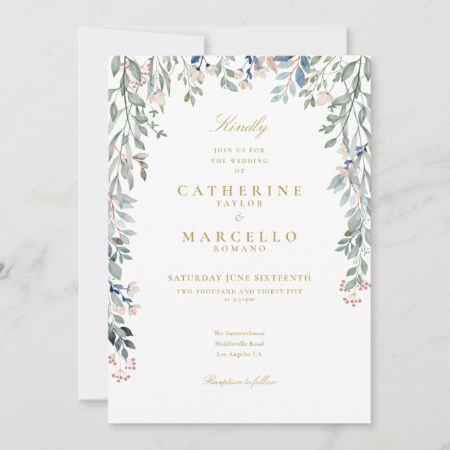 Convites Todos Em Um Casamento Floral De Flores Douradas (Frente)