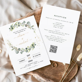 Convites Todos em um código Eucalyptus QR Casamento verde