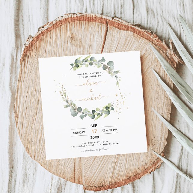 Convites Todos em um código Eucalyptus QR Casamento verde (Criador carregado)