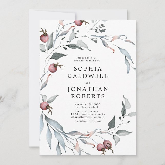 Convites Todos em Um Código QR Casamento de Berries Greener (Frente)