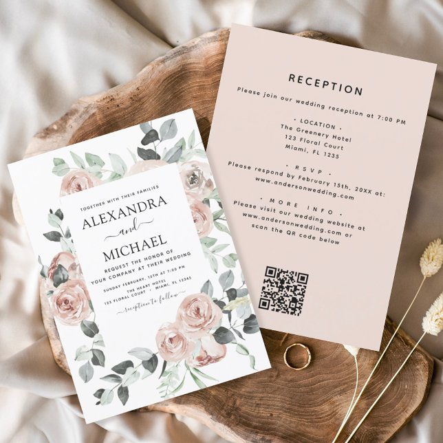 Convites Todos em um Código QR Casamento Floral Eucalyptus  (Criador carregado)