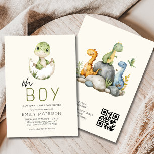 Convites Todos em Um Código QR Dinossaur Baby Boy Chá