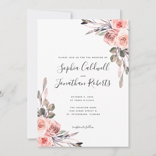 Convites Todos em Um com Detalhes Casamento de Rosas Rosa E (Frente)