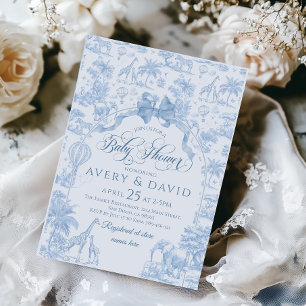 Convites Todos os Chás Azul Safari Animal Baby Boy