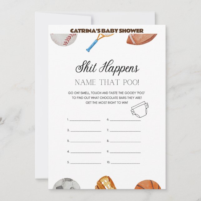 Convites Todos os Chás de fraldas de Esportes de Estrelas - (Frente)