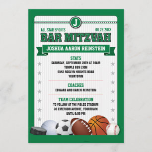 Convites Todos os Star Sports Green Trading Card Bar Mitzva