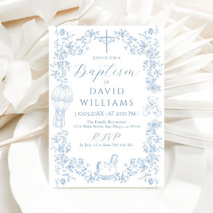 Convites Todos os Toile Boy Azul Baptism Digital Elegante