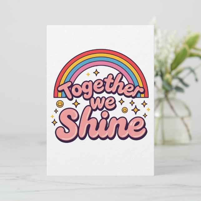Convites Together We Shine – Rainbow Retro Pride Quote (Em pé/Frente)