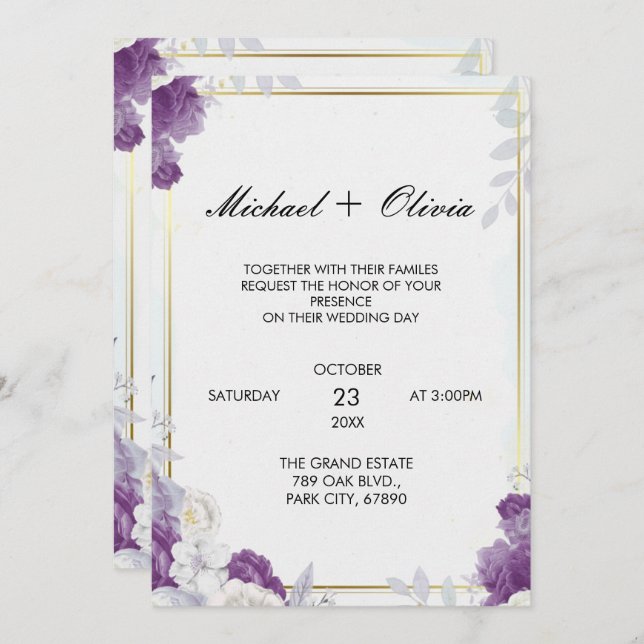 Convites Together With Their Families Wedding Invitation Wo (Frente/Verso)