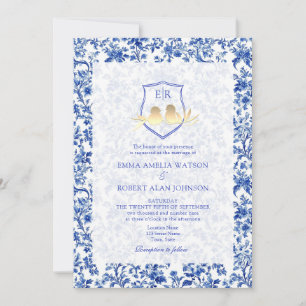 Convites Toile Azul Francesa com Crista Floral Casamento
