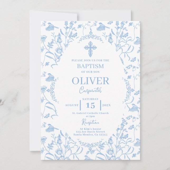 Convites Toile Blue Baptism (Frente)