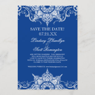 Convites Toile Damask Swirl Save the Dates Royal Blue