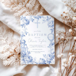 Convites Toile De Jouy Azul  Batismo Menino