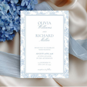 Convites Toile de Jouy Blue Wedding Invitation,