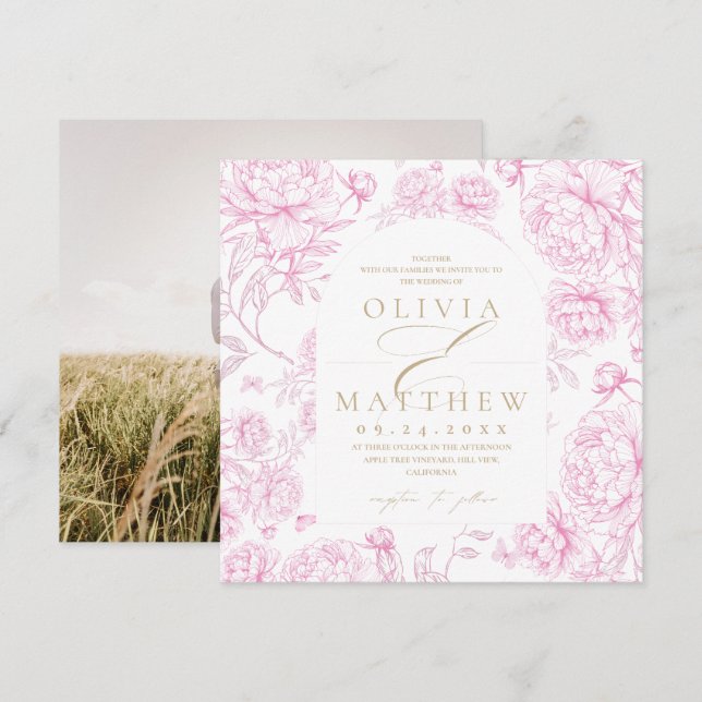 Convites Toile De Jouy Casamento Francês (Frente/Verso)