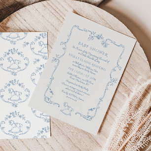 Convites Toile de Jouy Chá de fraldas de moldura de brinque