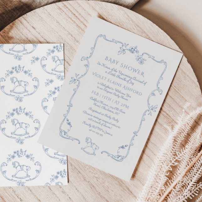 Convites Toile de Jouy Chá de fraldas de moldura de brinque (Criador carregado)