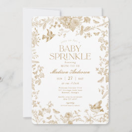 Convites Toile De Jouy Dourada Bebê Floral Francês Chá de B