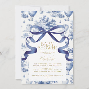 Convites Toile De Jouy Dusty Arco Chá de fraldas Azul