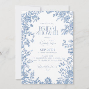 Convites Toile De Jouy Floral Dusty Blue para Chá de Noiva