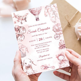 Convites Toile De Jouy Pink Girl Baby Shower Party