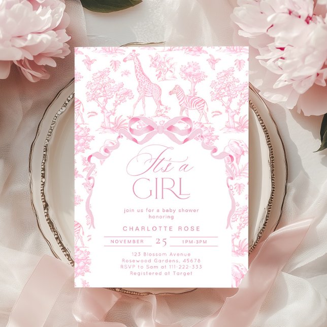 Convites Toile de Jouy Pink Safari (Criador carregado)