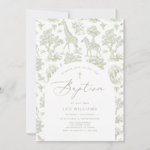 Convites Toile de Jouy Safari animais Green Boy Baptism