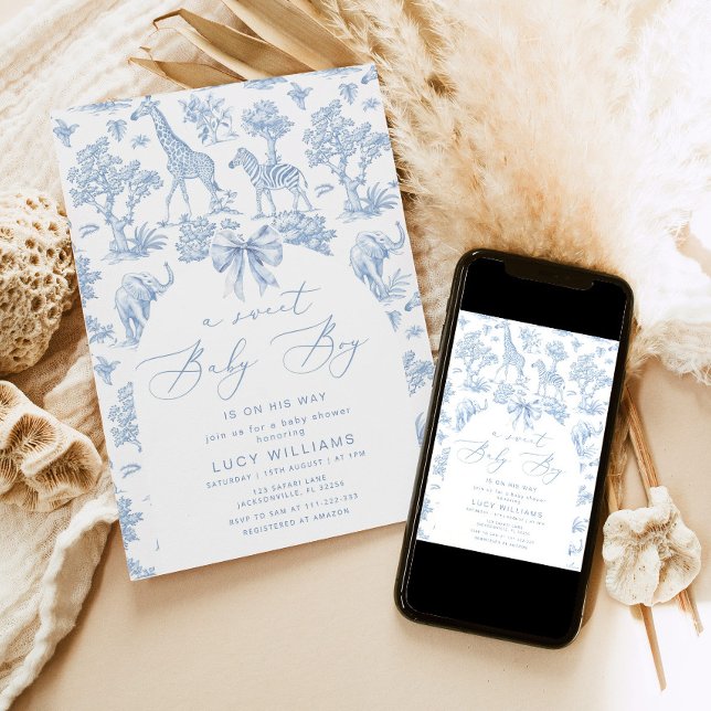 Convites Toile de Jouy Safari - chá de fraldas de bebê doce (Criador carregado)