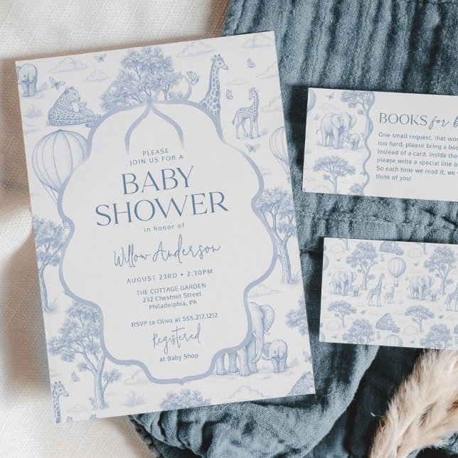 Convites Toile De Jouy Safari Menino Azul Chá de Bebê (Criador carregado)