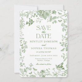Convites Toile De Jouy Verde Vintage Floral Salve a Data