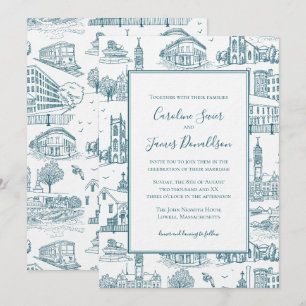 Convites Toile de Mill City (Lowell, MA) Azul/Branco
