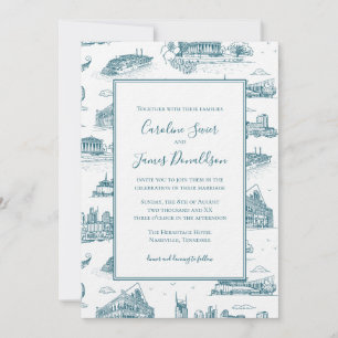 Convites Toile de Nashville Crepúsculo Azul sobre Branco