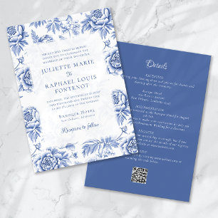 Convites Toile de Porcelana Azul Floral Tudo em Um Casament