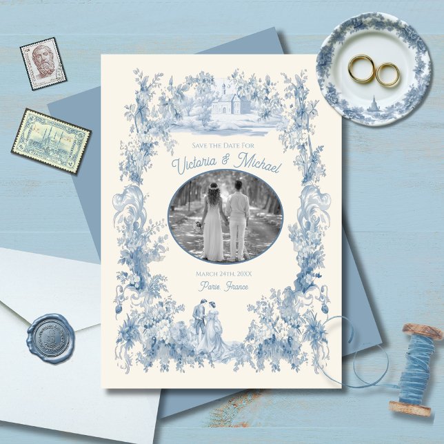 Convites Toile Floral castelo Casamento Salvar a Data Foto (Criador carregado)
