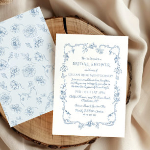 Convites Toile Floral Chinoiserie Chá de panela