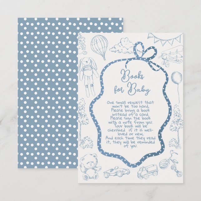 Convites Toile Modern de Jouy Livros para Bebê (Frente/Verso)