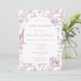 Convites Toile Safari Pink Baby Shower Invitation Animal