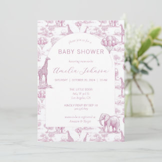 Convites Toile Safari Pink Baby Shower Invitation Animal