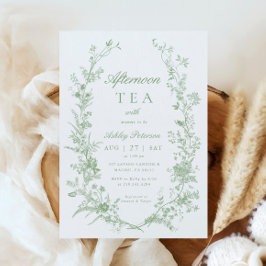 Convites Toile Sage Green Tarde Chá de fraldas do Tea Party