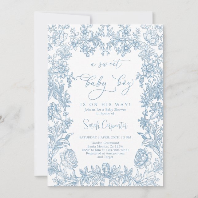 Convites Toile Vintage frame Chá de fraldas Boy (Frente)