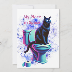 Convites Toilet de Gato Negro Cósmico - Arte Surreal Vaporw