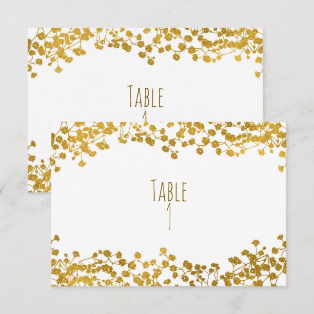 Convites Tom de Bebê em Tom Dourado Número de Mesa Branco E (Frente/Verso)