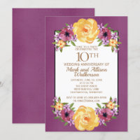 Tom de Joia Roxo Amarelo Floral 10º Aniversário