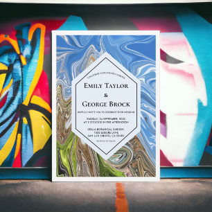 Convites Tom de Terra Azul Verde Geométrico Mínimo para Cas