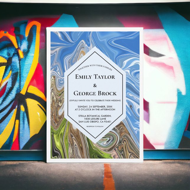 Convites Tom de Terra Azul Verde Geométrico Mínimo para Cas (Criador carregado)