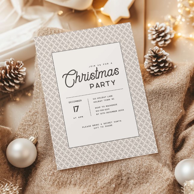 Convites Tom Natal Escandinavo Moderno em Tons Terrosos (Neutral Snowflake Modern Christmas Party Invitation brown)